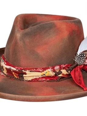 Rust Brown Felt Fedora with Red Bandana Accent